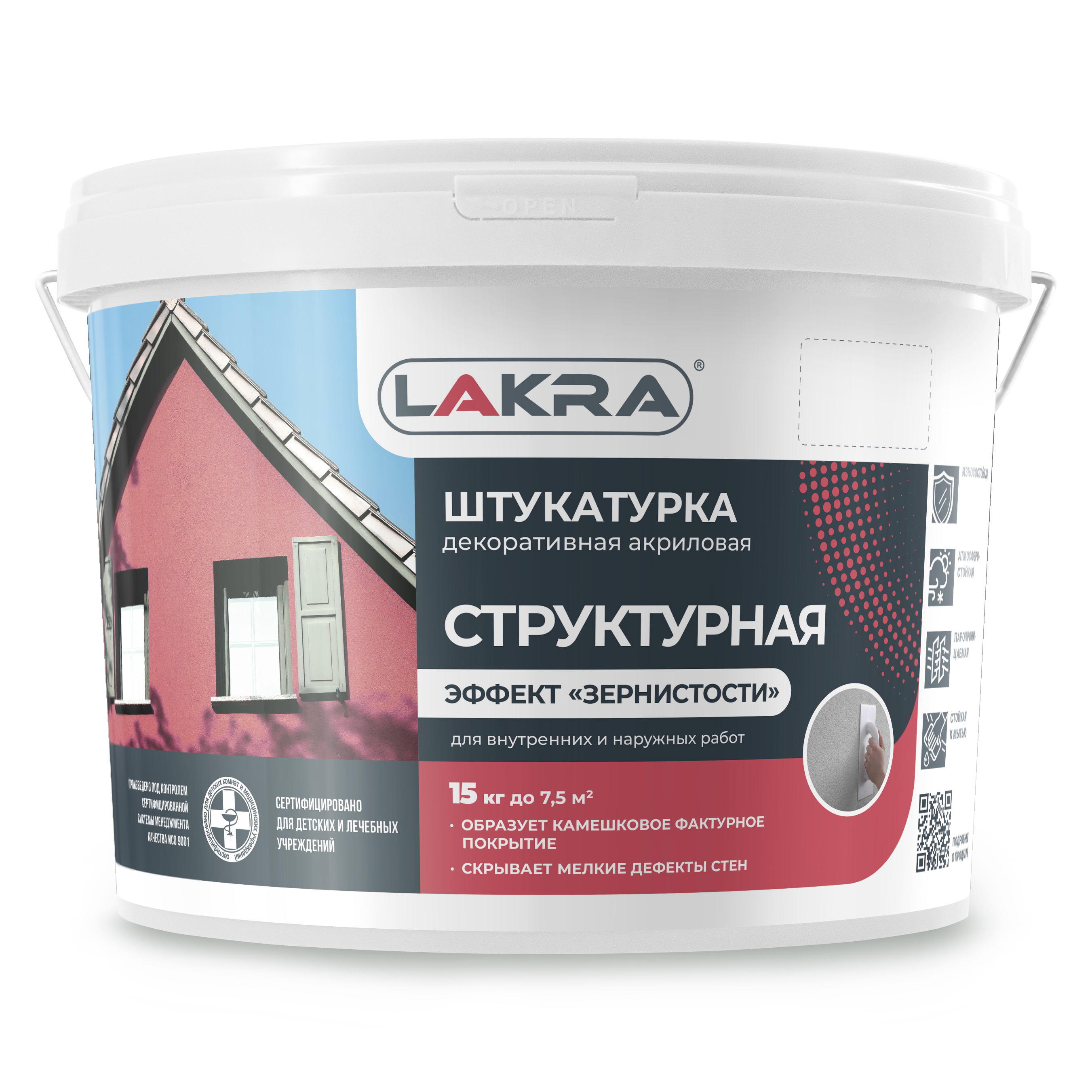 изображение Штукатурка декоративная Лакра структурная Зернистая 1.5мм белый 15кг1
